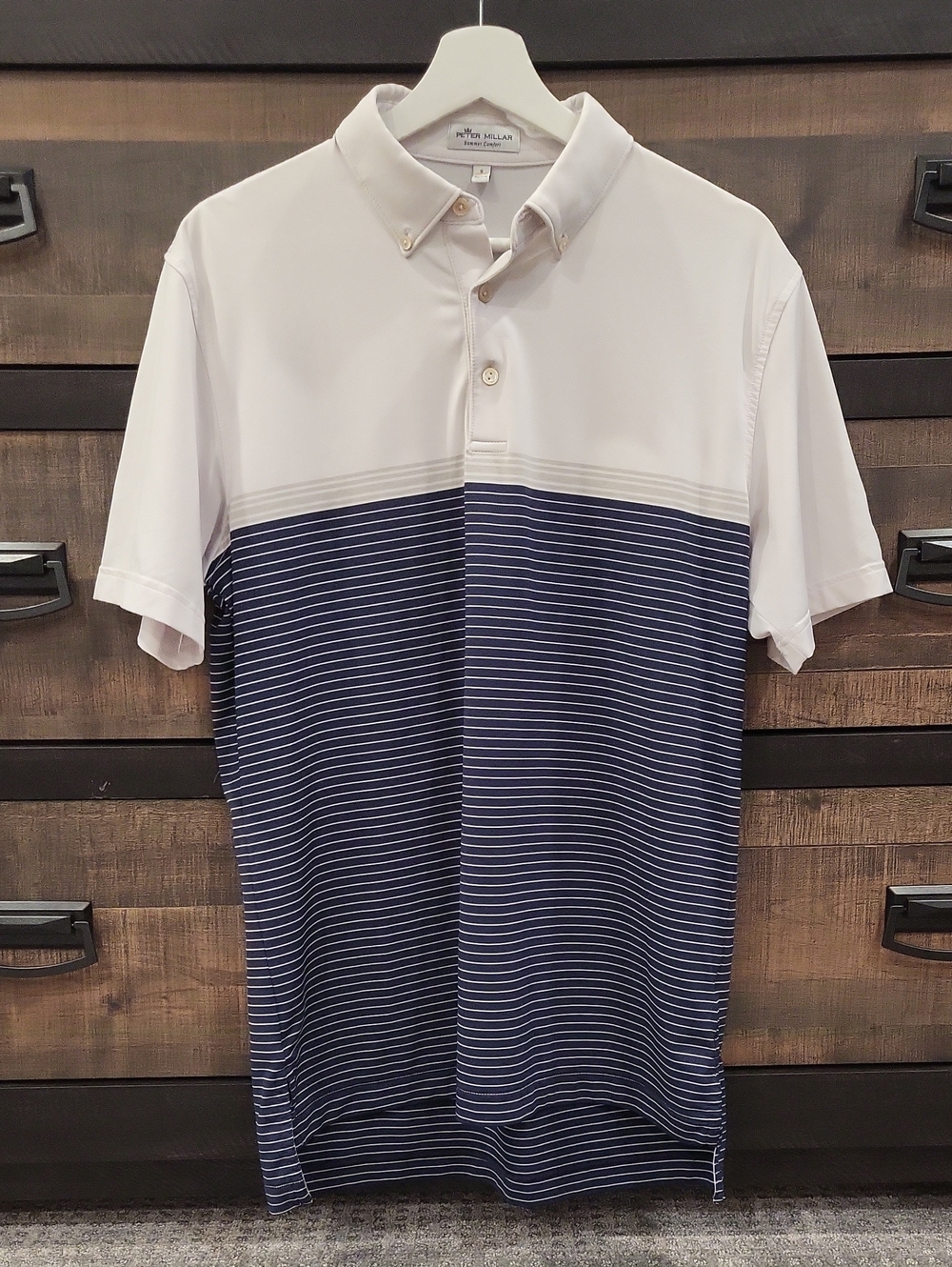 Peter Millar White and Navy Striped Short-Sleeve Polo